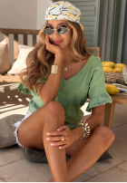 Bawełniany Tricou z falbankami Ask For More roz pudră