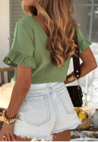 Bawełniany Tricou z falbankami Ask For More roz pudră