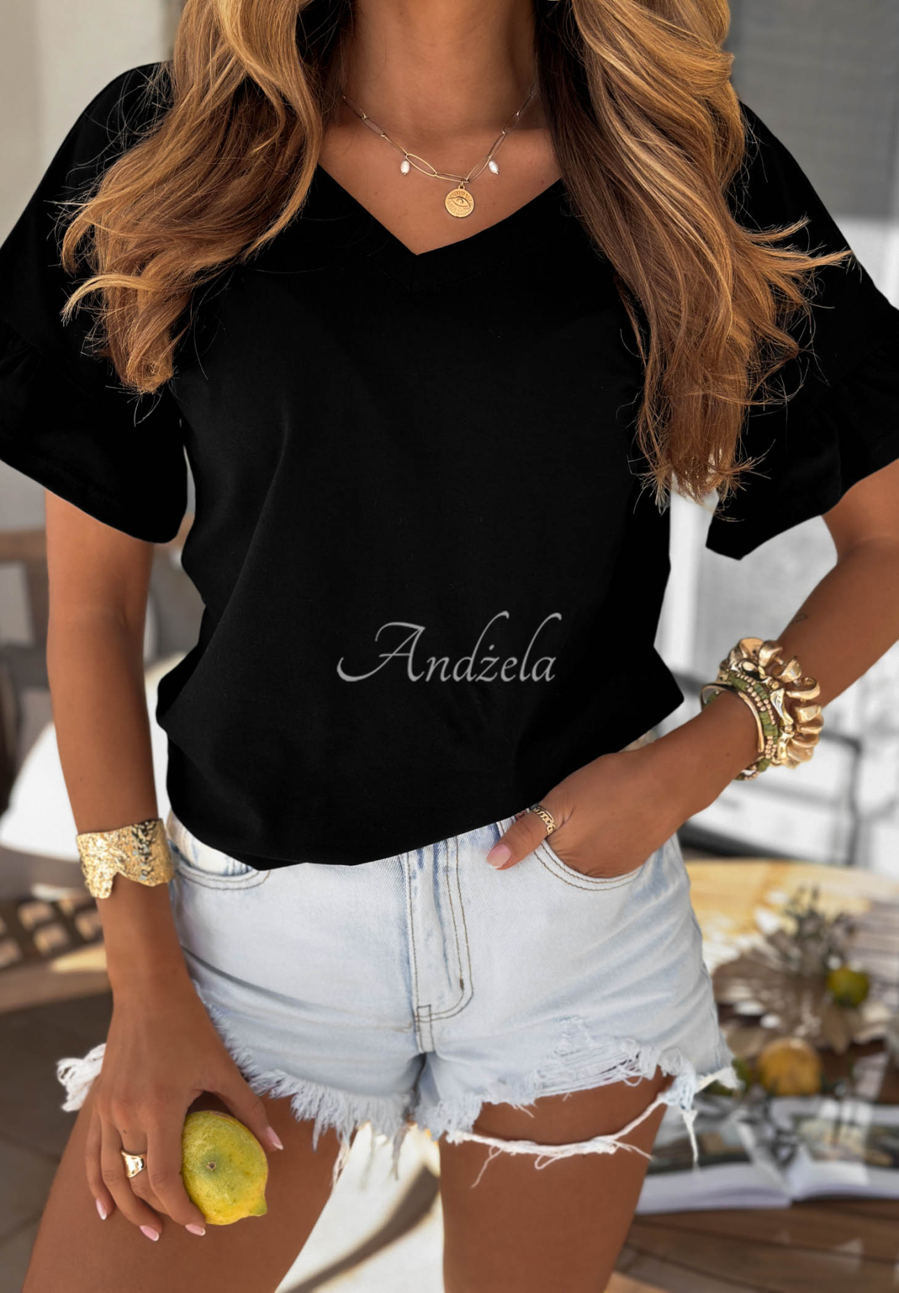 Tricou din bumbac cu volănașe Ask For More