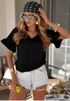 Bawełniany Tricou z falbankami Ask For More roz pudră