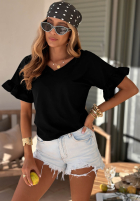 Bawełniany Tricou z falbankami Ask For More roz pudră