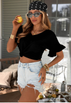 Bawełniany Tricou z falbankami Ask For More roz pudră