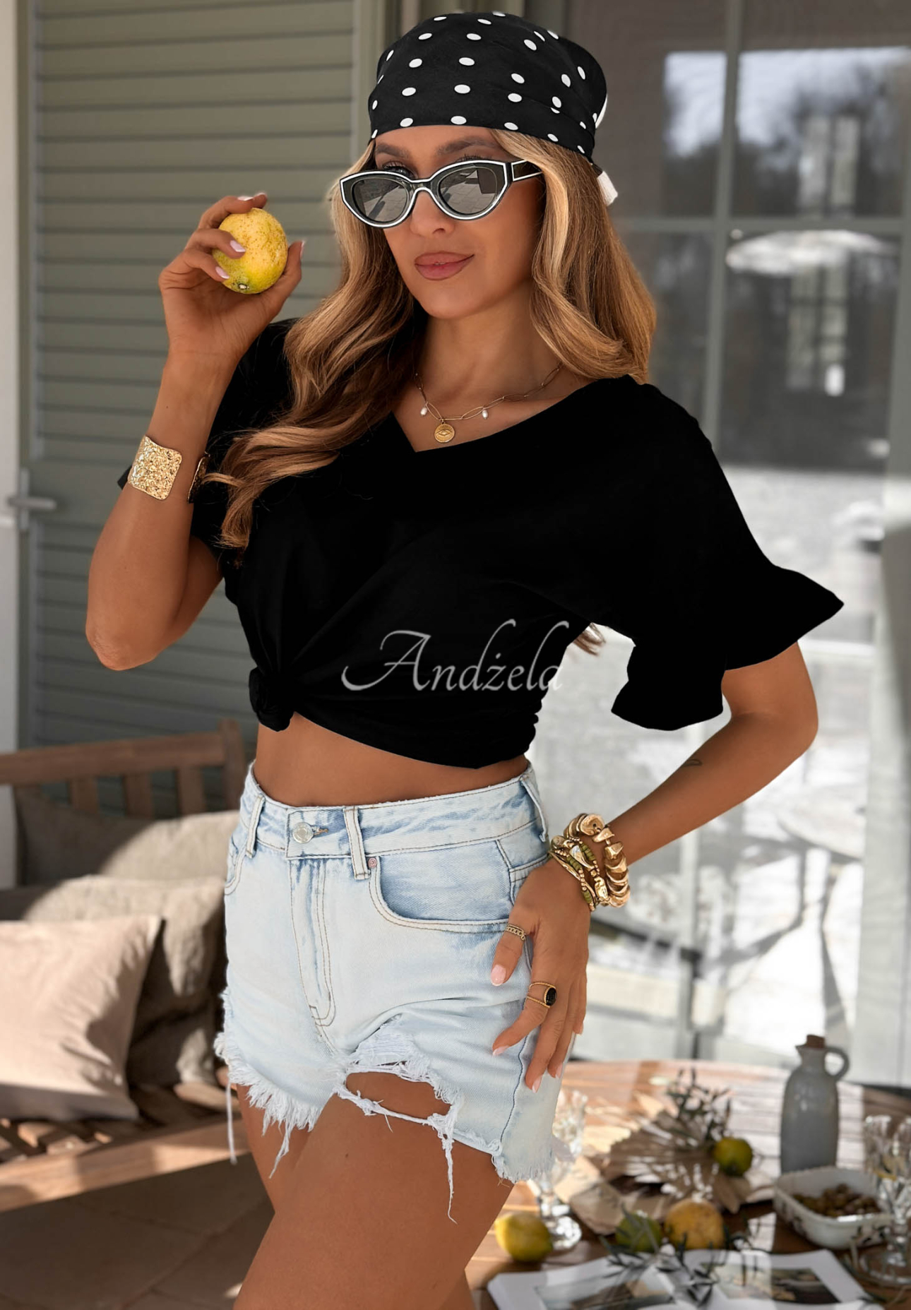 Tricou din bumbac cu volănașe Ask For More