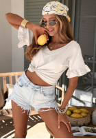 Bawełniany Tricou z falbankami Ask For More roz pudră