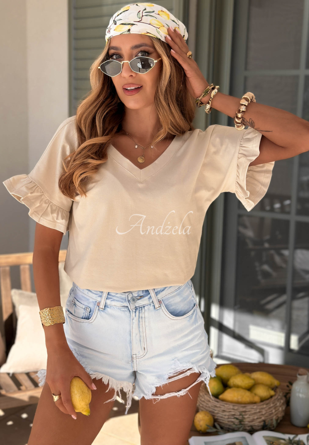 Tricou din bumbac cu volănașe Ask For More