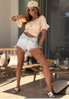 Bawełniany Tricou z falbankami Ask For More roz pudră