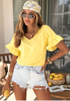 Bawełniany Tricou z falbankami Ask For More roz pudră