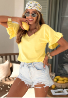 Bawełniany Tricou z falbankami Ask For More roz pudră