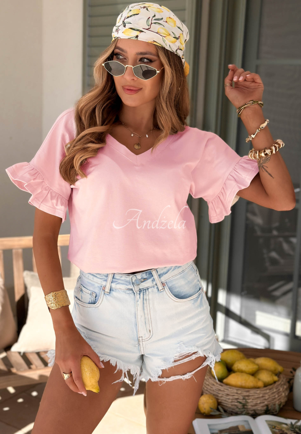 Tricou din bumbac cu volănașe Ask For More