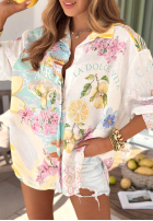 Asymetryczna Cămașă cu modele Capri Lemonade biało-albastru azuriu