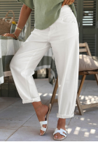 Pantaloni din denim z paskiem Daily Choice białe