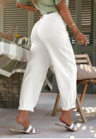 Pantaloni din denim z paskiem Daily Choice białe