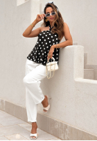 Satynowy Top  wiązany na szyi w Buline Delphie negru