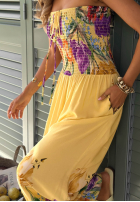 Długi Salopetă bez ramiączek w kwiaty Florette jasnobeżowy