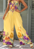 Długi Salopetă bez ramiączek w kwiaty Florette jasnobeżowy