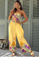 Długi Salopetă bez ramiączek w kwiaty Florette jasnobeżowy