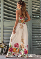 Długi Salopetă bez ramiączek w kwiaty Florette jasnobeżowy