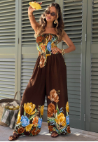 Długi Salopetă bez ramiączek w kwiaty Florette jasnobeżowy