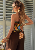 Długi Salopetă bez ramiączek w kwiaty Florette jasnobeżowy