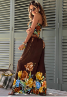 Długi Salopetă bez ramiączek w kwiaty Florette jasnobeżowy