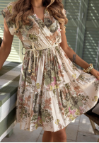 Kwiecista Rochie mini z paskiem Follow The Sun beżowo-verde
