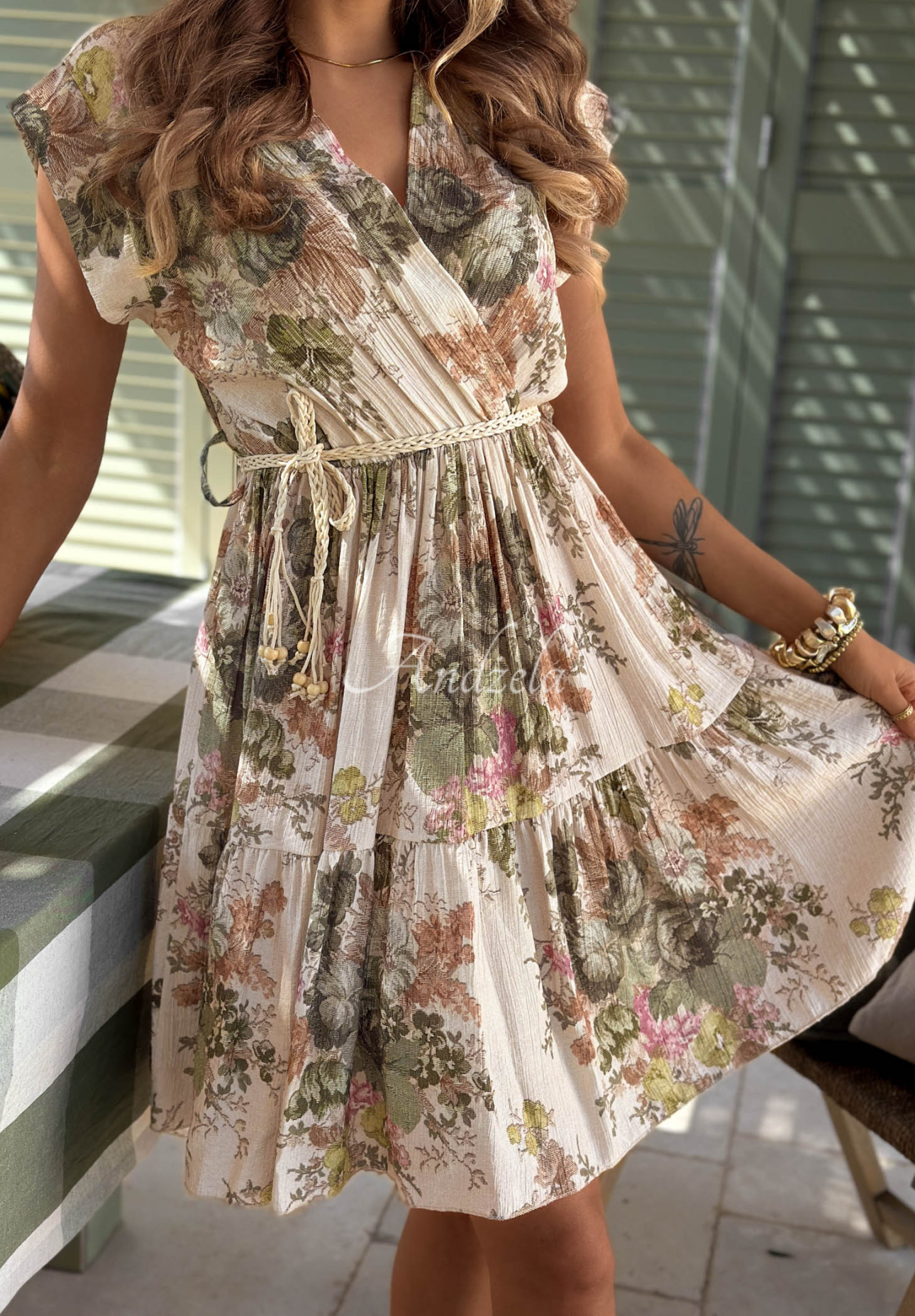 Rochie mini din viscoză cu imprimeu floral și curea Follow The Sun