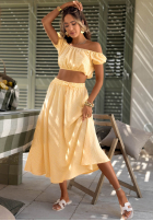 Compleu Scurtă Bluză i rozkloszowana Fustă w kratkę Flamingo Sunset roz