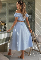 Compleu Scurtă Bluză i rozkloszowana Fustă w kratkę Flamingo Sunset roz