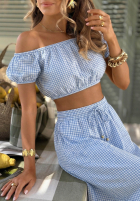 Compleu Scurtă Bluză i rozkloszowana Fustă w kratkę Flamingo Sunset roz