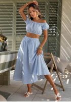 Compleu Scurtă Bluză i rozkloszowana Fustă w kratkę Flamingo Sunset roz