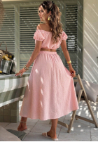 Compleu Scurtă Bluză i rozkloszowana Fustă w kratkę Flamingo Sunset roz