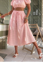 Compleu Scurtă Bluză i rozkloszowana Fustă w kratkę Flamingo Sunset roz