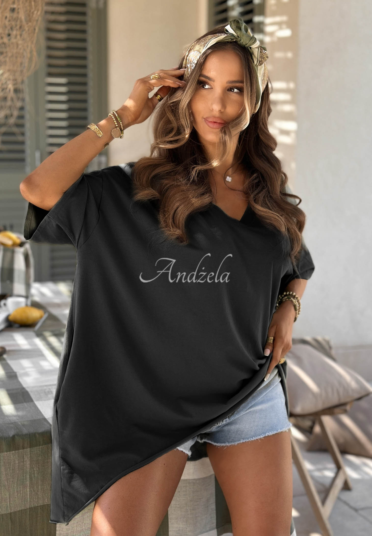 Tricou asimetric oversize din bumbac Solaviva