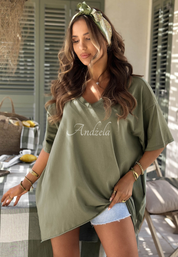Tricou asimetric oversize din bumbac Solaviva