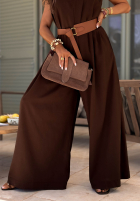 Długi lniany Salopetă z szerokimi nogawkami i paskiem Tanala kaki