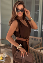 Długi lniany Salopetă z szerokimi nogawkami i paskiem Tanala kaki