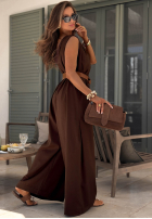 Długi lniany Salopetă z szerokimi nogawkami i paskiem Tanala kaki