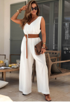 Długi lniany Salopetă z szerokimi nogawkami i paskiem Tanala kaki