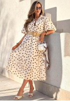 Rochie midi w Buline z bufkami i paskiem Hello Bellissima albă