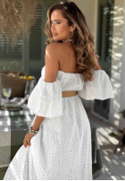 Ażurowa Rochie Cu croială spaniolă z paskiem boho Apulia albă