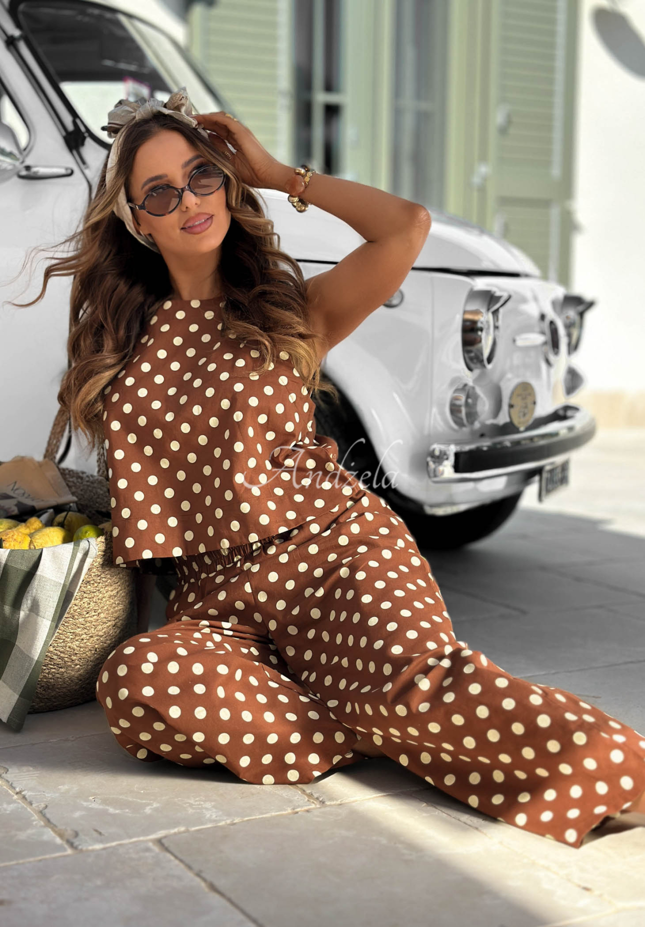 Set Top  scurt și pantaloni balloon cu buline Sweet Dots
