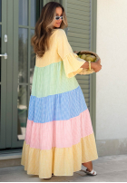 Rozkloszowana Rochie midi w kratę Ocean Sunset żółto-albastră