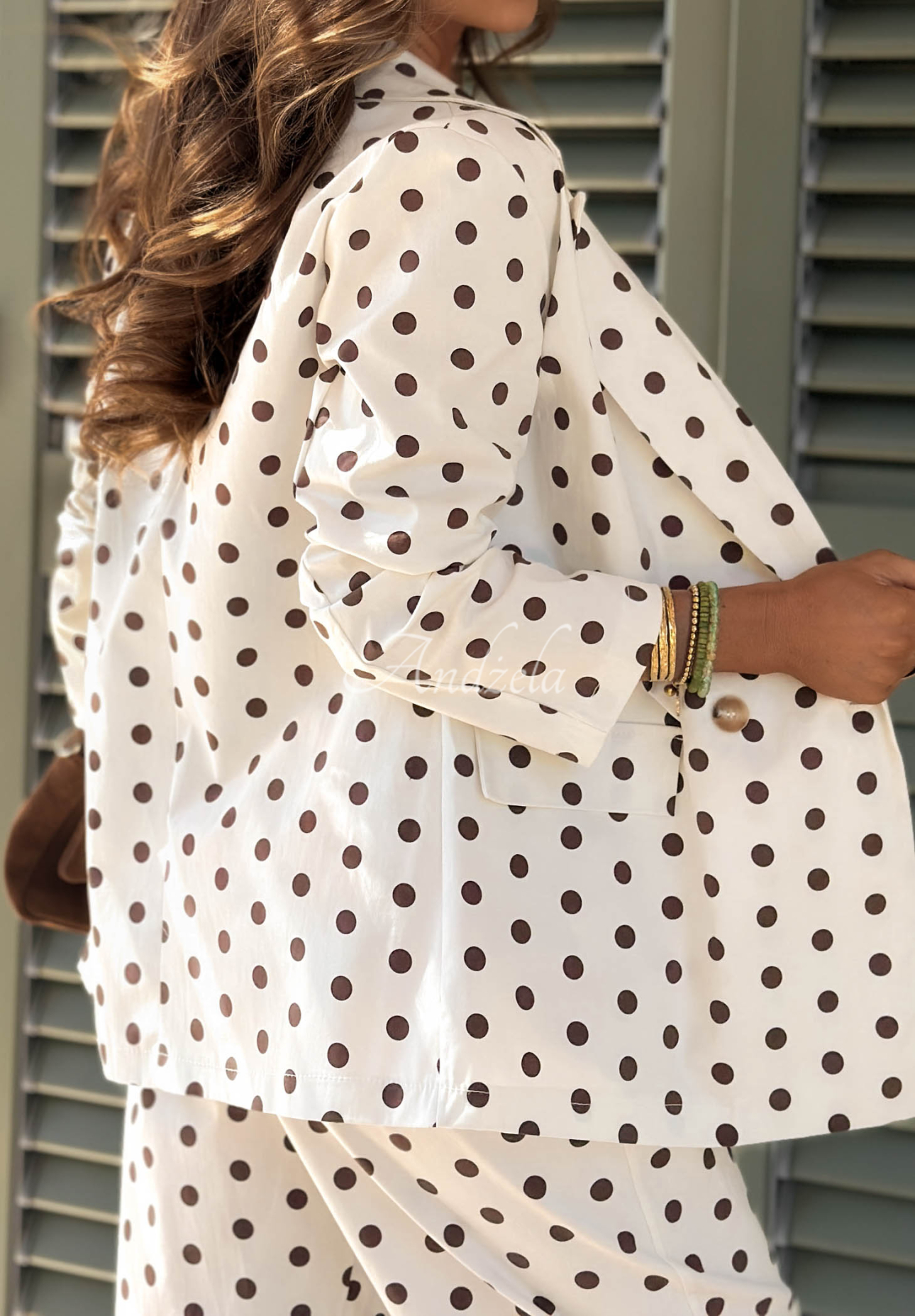 Sacou din bumbac cu buline, dublu rând de nasturi Timeless Dots