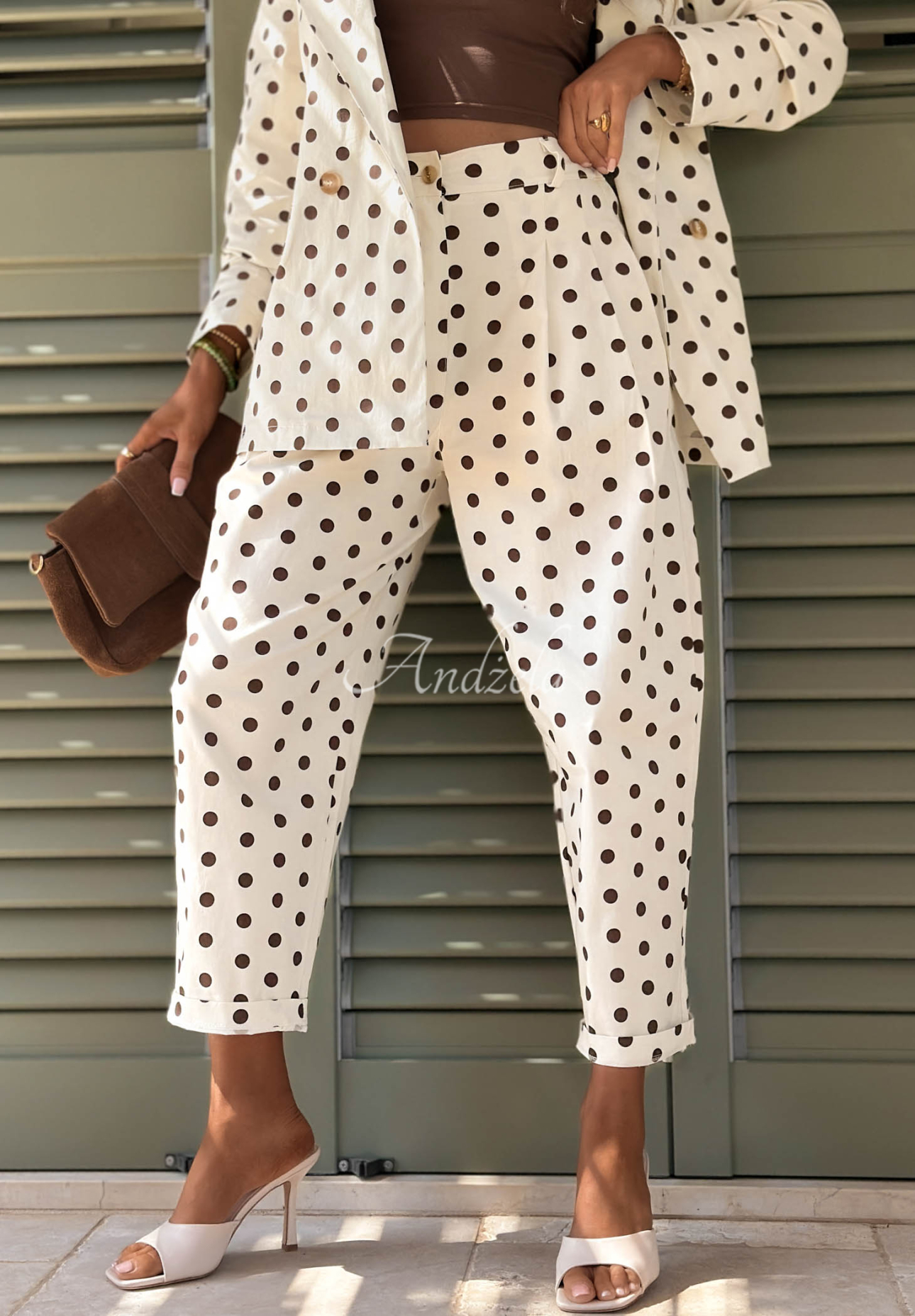 Pantaloni din bumbac cu pliuri și buline Timeless Dots
