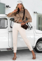 Pantaloni din denim baggy fit Simply You jasnobeżowe