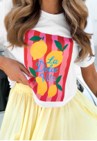 Tricou z nadrukiem La Lemone biało-albastru