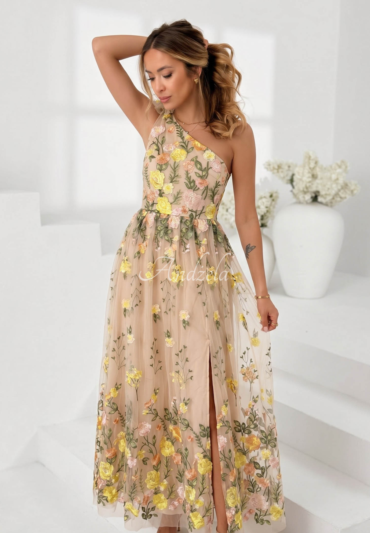 Rochie maxi din tul cu flori brodate Fairy Bloom