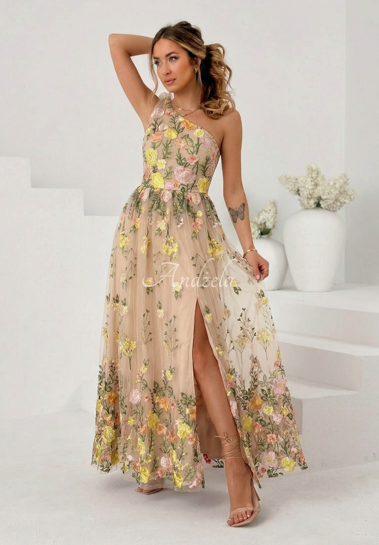 Rochie maxi din tul cu flori brodate Fairy Bloom