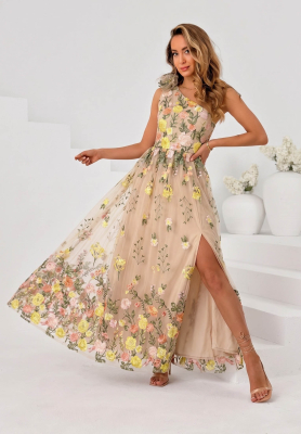 Rochie maxi din tul cu flori brodate Fairy Bloom