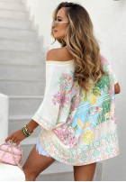 Wzorzysta Bluză oversize z dekoltem Dolce Capri ecru